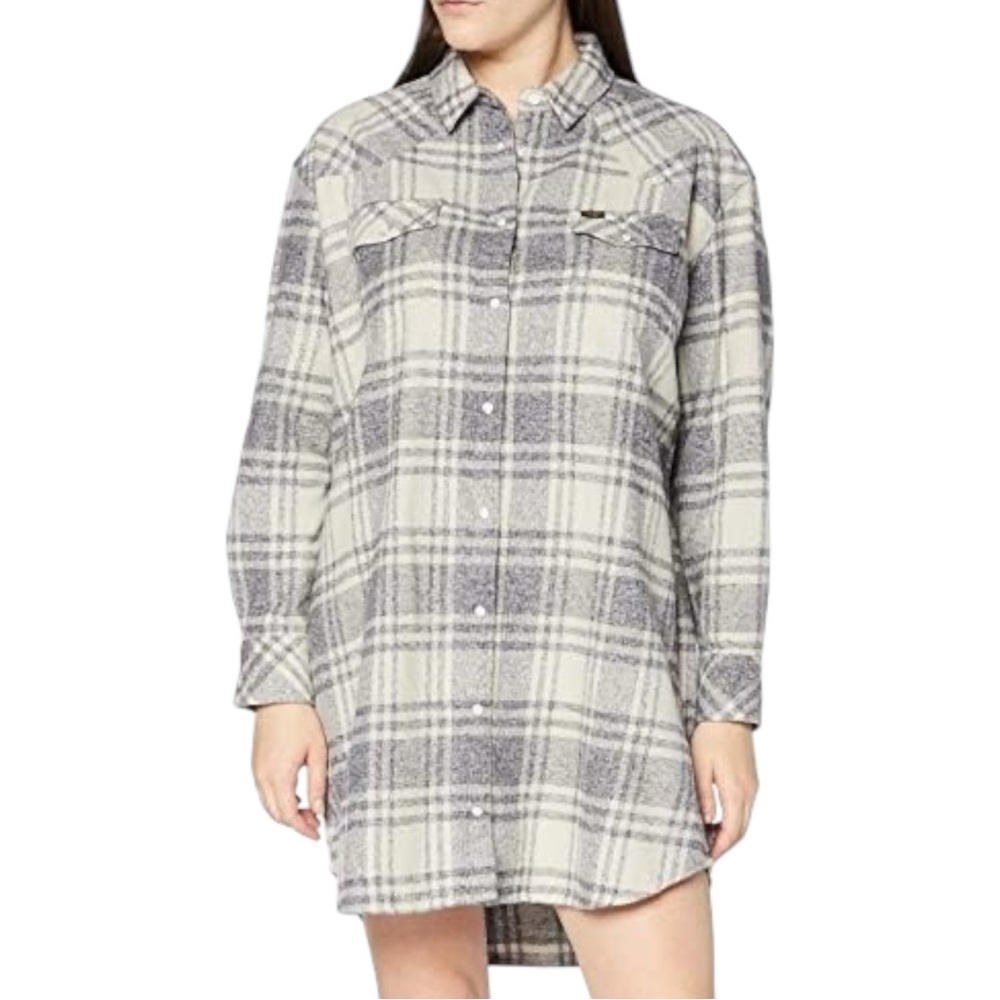 Country Grunge Wrangler Shirt Dress Womens XL Pearl Snap Cowboy Plaid Flannel